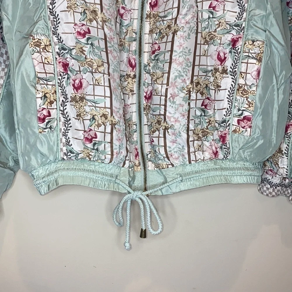 𝅺VINTAGE Hunt Club Light Green Floral Jacket 100% Silk Size Large - Picture 5 of 11